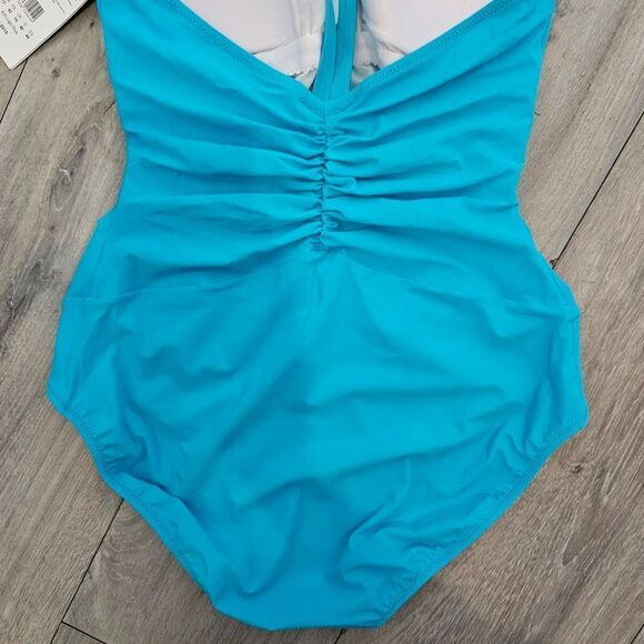 Gottex Tutti Frutti Tourqupise V-Neck Center Shirred One Piece Swimsuit size 12 - Picture 5 of 11